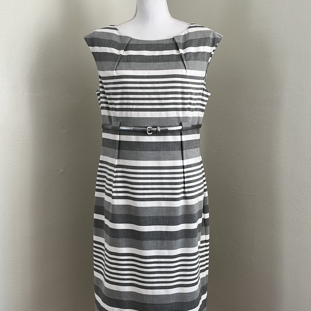 CALVIN KLEIN Career Striped Belted Dress